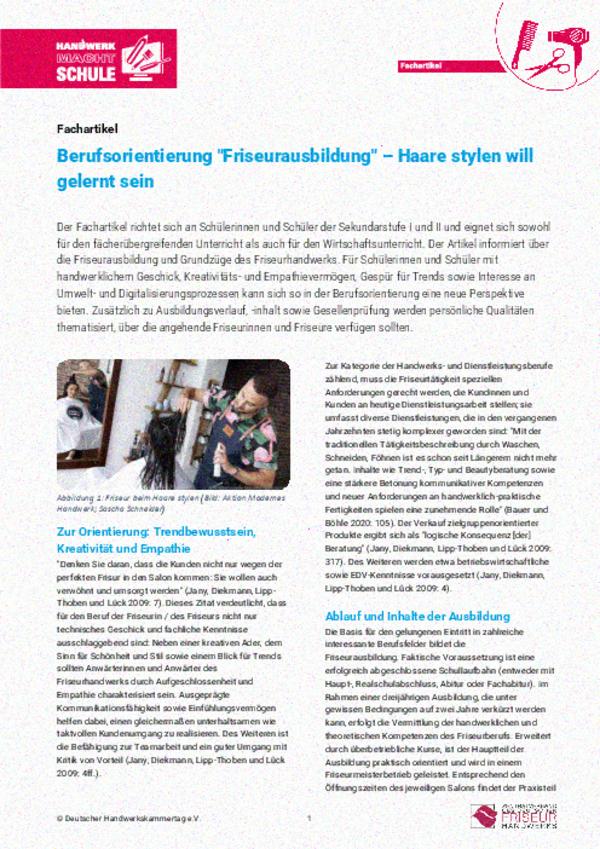 Haare stylen will gelernt sein – Berufsfeld Friseurhandwerk