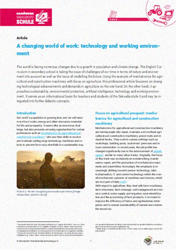 A Changing World of Work – Reading Comprehension A Changing World of Work – Reading Comprehension