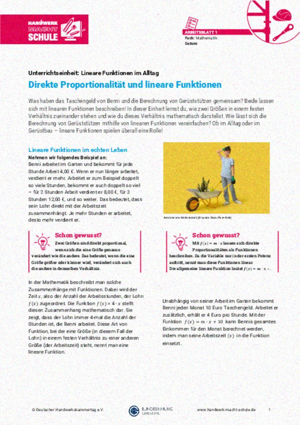 Direkte Proportionalität und lineare Funktionen