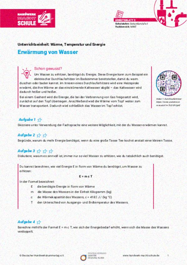 Energiebedarf zur Wassererwärmung Energiebedarf zur Wassererwärmung