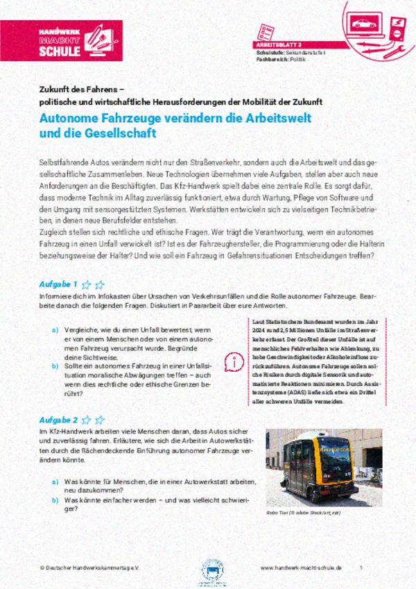 Autonome Fahrzeuge verändern die Arbeitswelt und die Gesellschaft