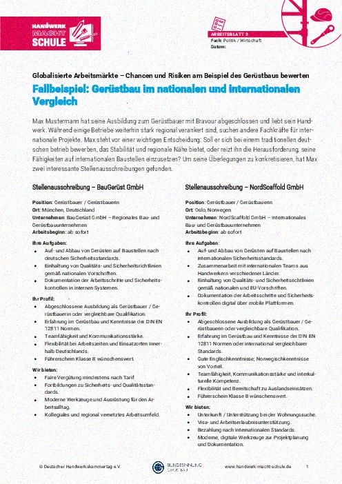 Fallbeispiel: Gerüstbau im nationalen und internationalen Vergleich