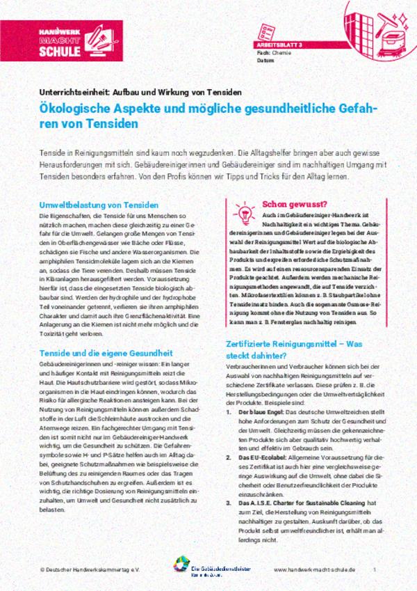 Ökologische Aspekte und mögliche gesundheitliche Gefahren von Tensiden