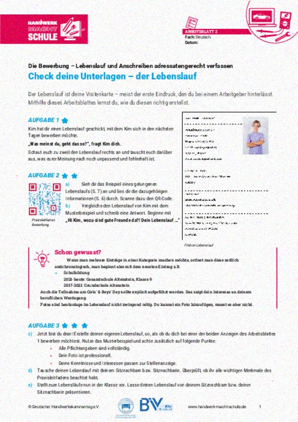 Check deine Unterlagen – der Lebenslauf Check deine Unterlagen – der Lebenslauf