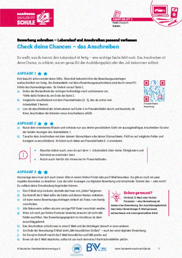 Check deine Chancen – das Anschreiben Check deine Chancen – das Anschreiben