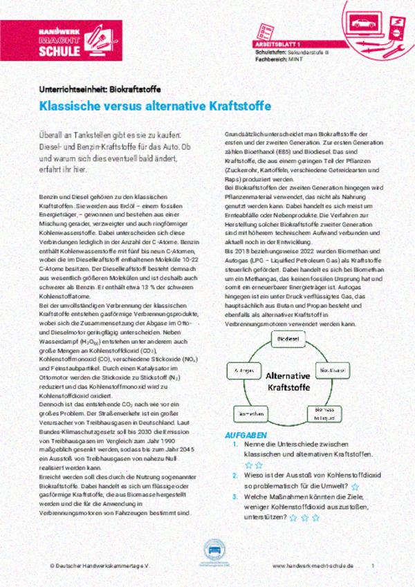 Klassische versus alternative Kraftstoffe