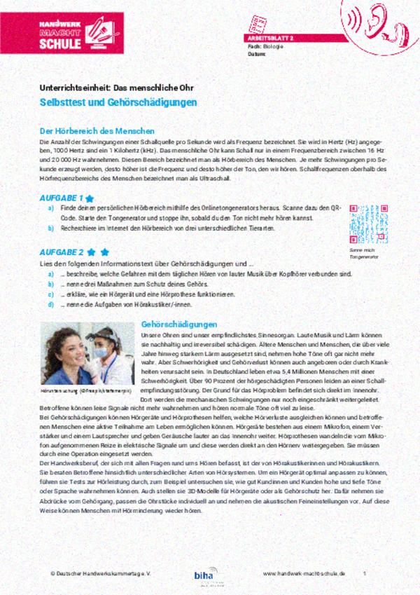 Selbsttest und Gehörschäden