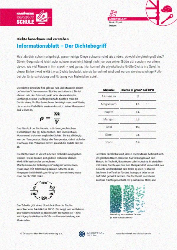 Dichte berechnen und verstehen Dichte berechnen und verstehen