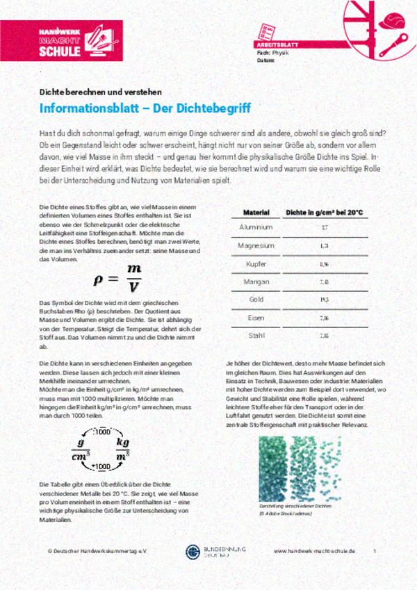 Dichte berechnen und anwenden Dichte berechnen und anwenden