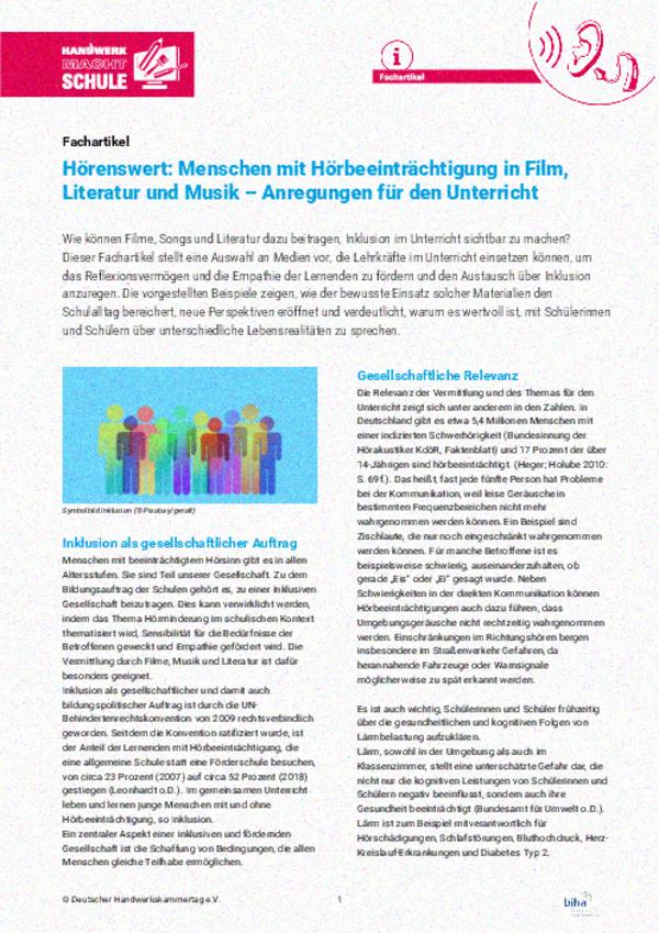 Hörenswert – Menschen mit Hörbeeinträchtigung in Film, Literatur und Musik