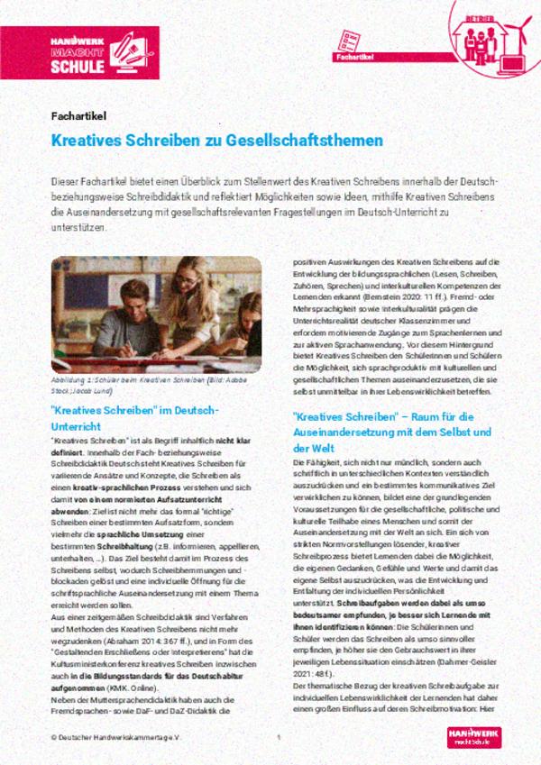 Kreatives Schreiben zu Gesellschaftsthemen