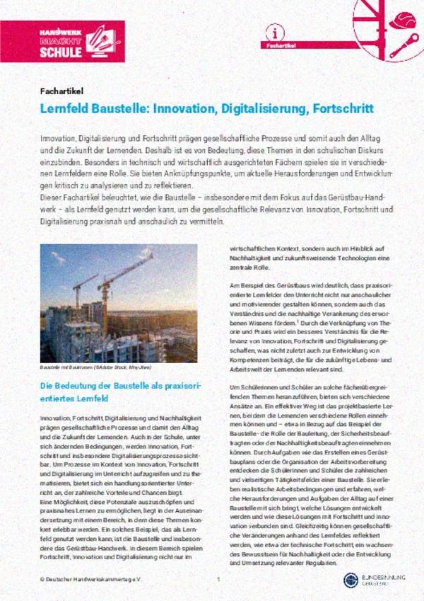Fachartikel "Lernfeld Baustelle: Innovation, Digitalisierung, Fortschritt"