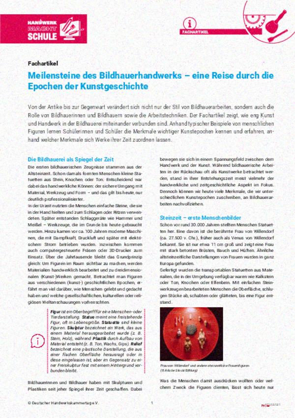 Meilensteine des Bildhauerhandwerks Meilensteine des Bildhauerhandwerks