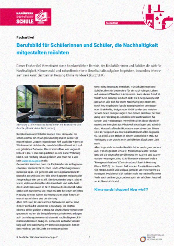 Nachhaltigkeit braucht Handwerk – Perspektiven im SHK-Berufsfeld Nachhaltigkeit braucht Handwerk – Perspektiven im SHK-Berufsfeld