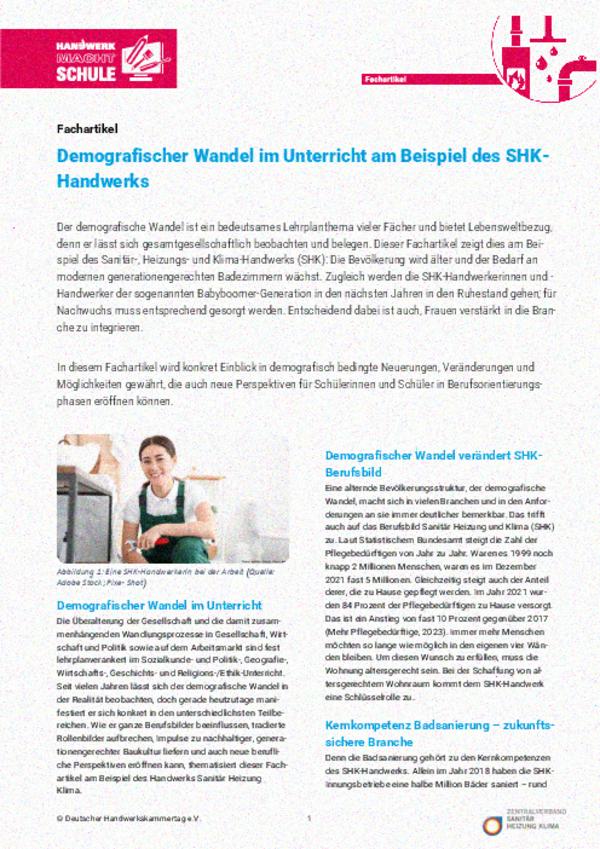 Demografischer Wandel am Beispiel des SHK-Handwerks Demografischer Wandel am Beispiel des SHK-Handwerks