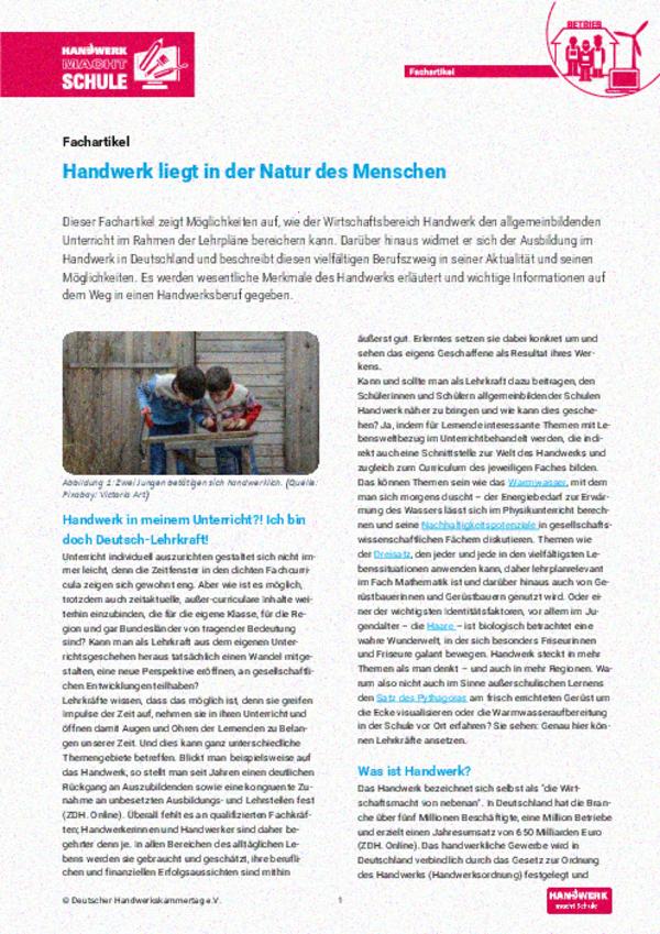 Handwerk liegt in der Natur des Menschen Handwerk liegt in der Natur des Menschen