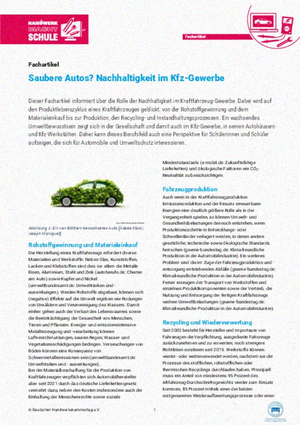 Nachhaltigkeit im Kfz-Gewerbe – Vom Rohstoff bis zum Recycling Nachhaltigkeit im Kfz-Gewerbe – Vom Rohstoff bis zum Recycling