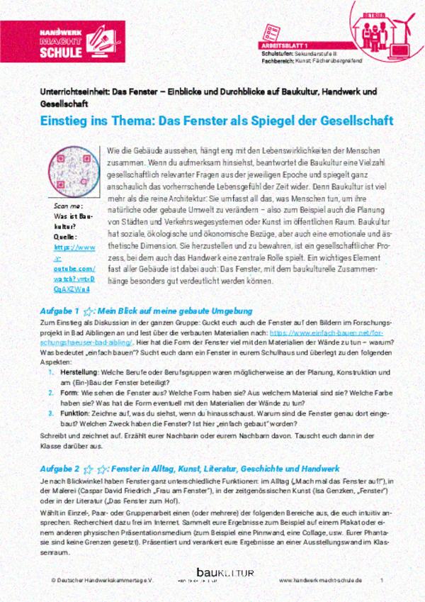 Einstieg ins Thema: Das Fenster als Spiegel der Gesellschaft