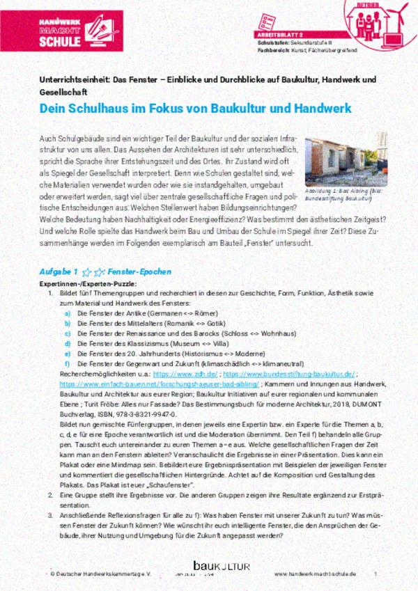 Dein Schulhaus im Fokus von Baukultur und Handwerk