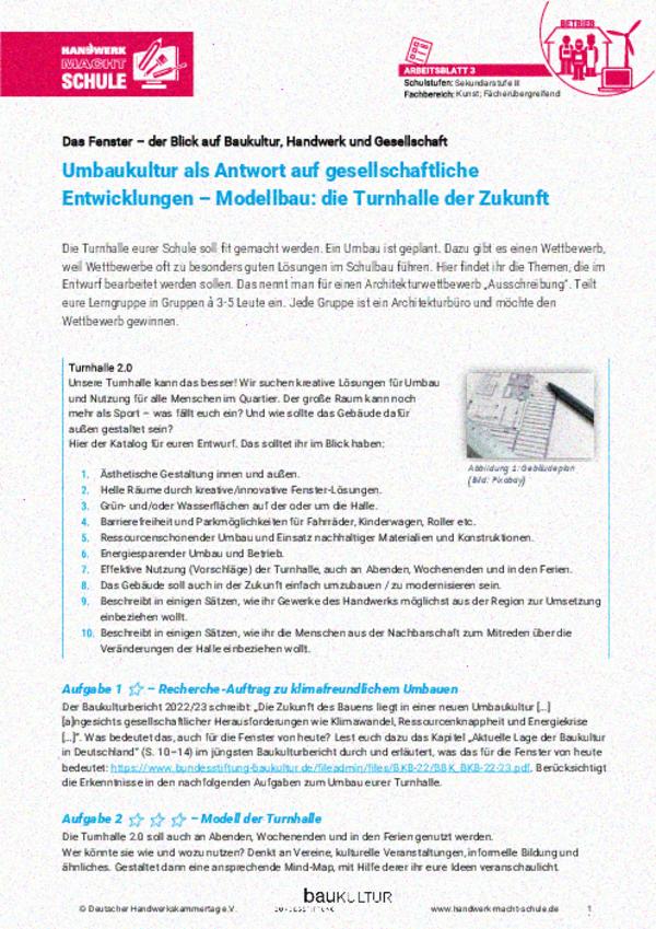 Umbaukultur als Antwort auf gesellschaftliche Entwicklungen – Modellbau: die Turnhalle der Zukunft