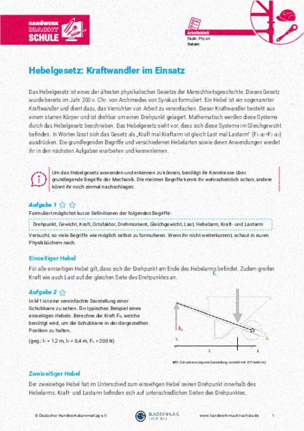 Hebelgesetz – Kraftwandler im Einsatz