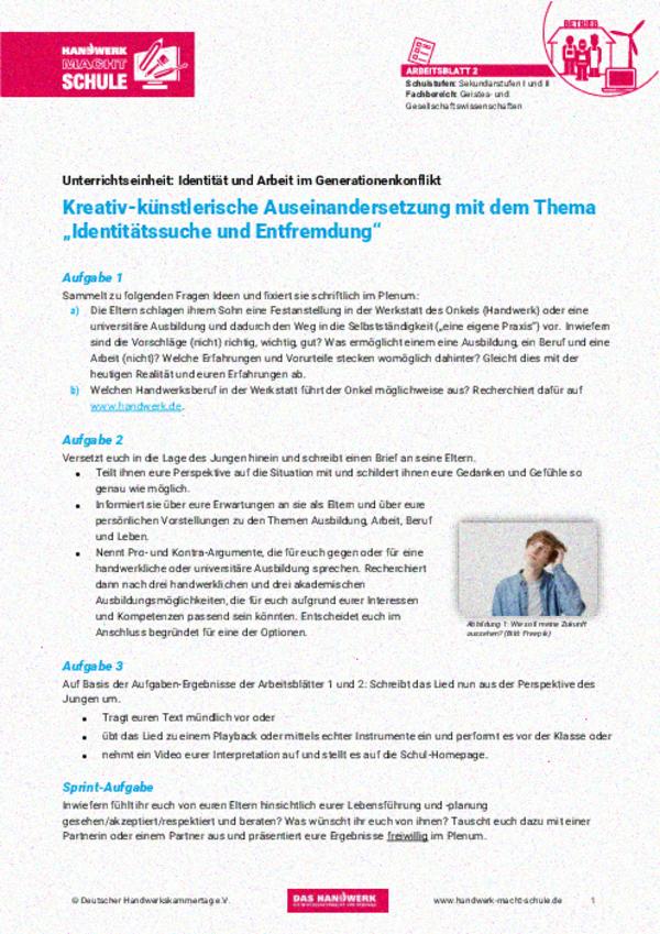 Kreativ-künstlerische Auseinandersetzung mit dem Thema "Identitätssuche und Entfremdung"