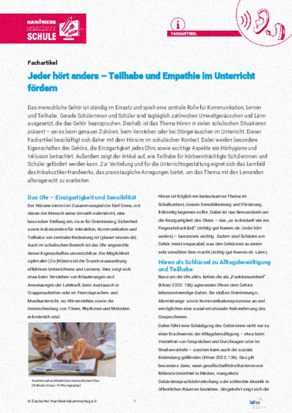 Teilhabe und Empathie im Unterricht fördern