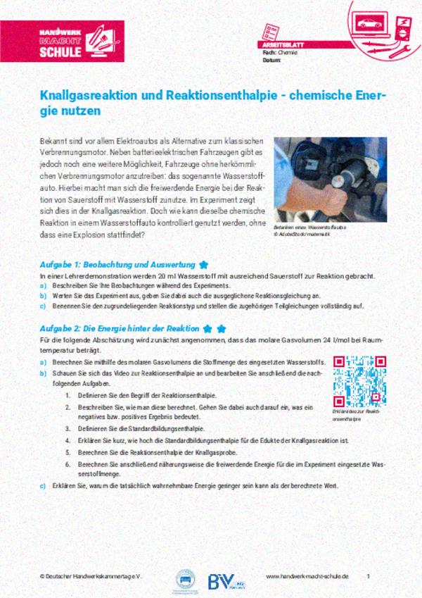 Knallgasreaktion und Reaktionsenthalpie Knallgasreaktion und Reaktionsenthalpie