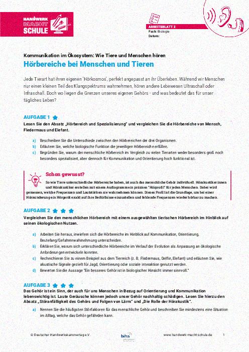 Hörbereiche bei Menschen und Tieren