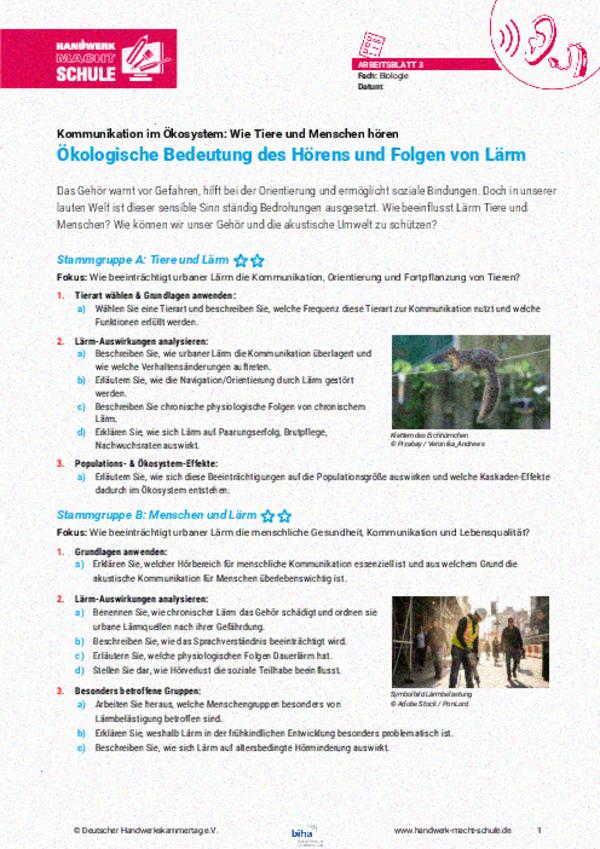Ökologische Bedeutung des Hörens und Folgen von Lärm Ökologische Bedeutung des Hörens und Folgen von Lärm