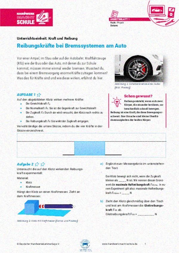 Reibungskräfte bei Bremssystemen am Auto