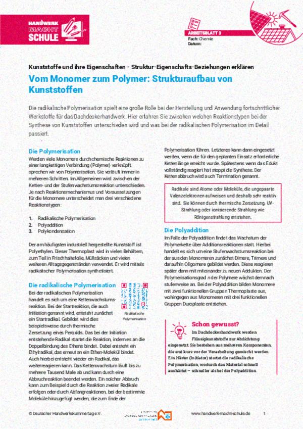 Vom Monomer zum Polymer: Strukturaufbau von Kunststoffen