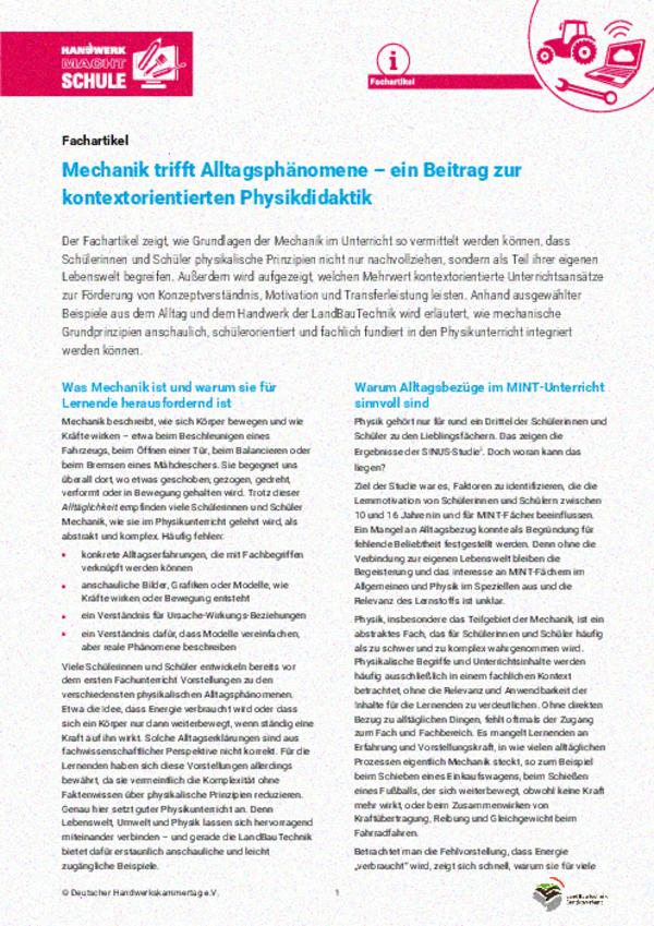 Mechanik kontextorientiert unterrichten Mechanik kontextorientiert unterrichten