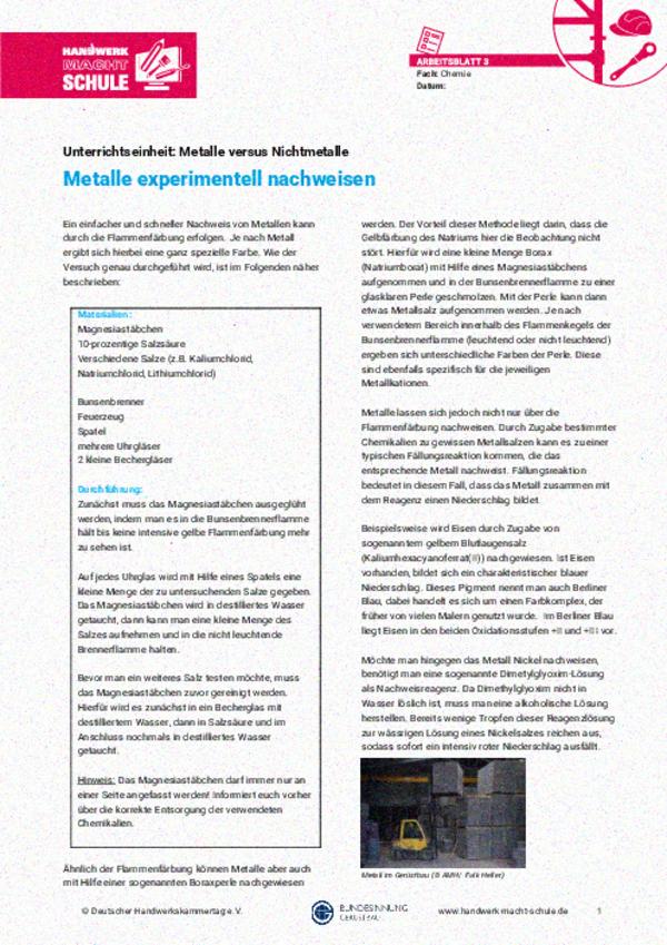 Metalle experimentell nachweisen Metalle experimentell nachweisen