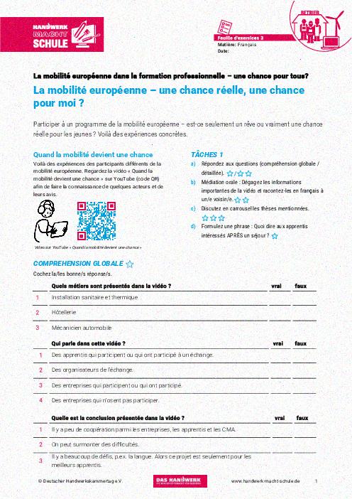 La mobilité européenne, une chance réelle, une chance pour moi? La mobilité européenne, une chance réelle, une chance pour moi?