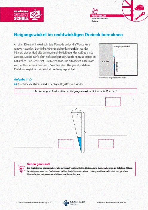 Neigungswinkel im rechtwinkligen Dreieck berechnen Neigungswinkel im rechtwinkligen Dreieck berechnen