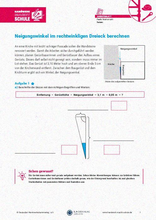 Neigungswinkel im rechtwinkligen Dreieck berechnen Neigungswinkel im rechtwinkligen Dreieck berechnen