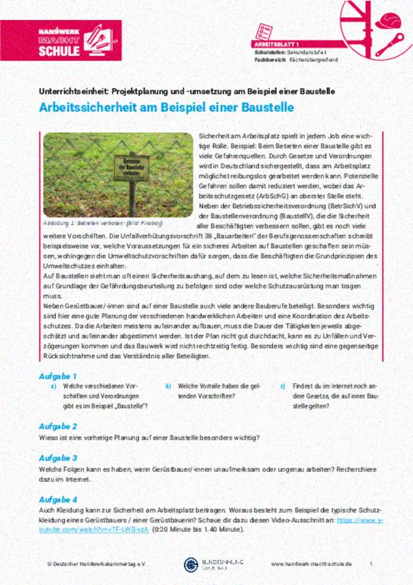 Arbeitssicherheit am Beispiel einer Baustelle