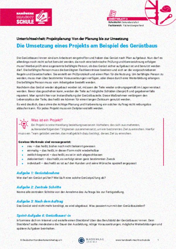 Die Umsetzung eines Projekts am Beispiel des Gerüstbaus