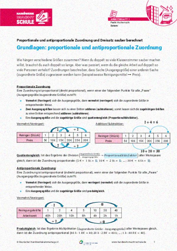 Grundlagen: proportionale und antiproportionale Zuordnung Grundlagen: proportionale und antiproportionale Zuordnung