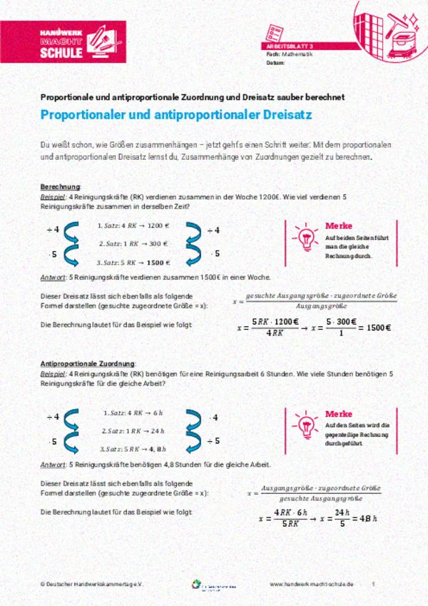 Proportionaler und antiproportionaler Dreisatz Proportionaler und antiproportionaler Dreisatz