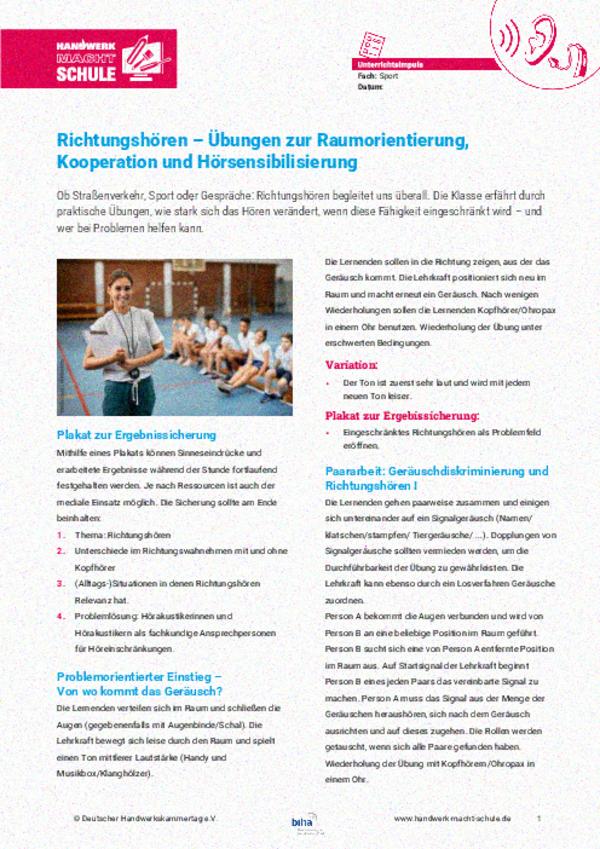 Richtungshören im Sportunterricht Richtungshören im Sportunterricht