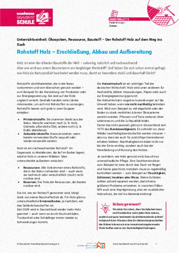 Rohstoff Holz – Erschließung, Abbau und Aufbereitung
