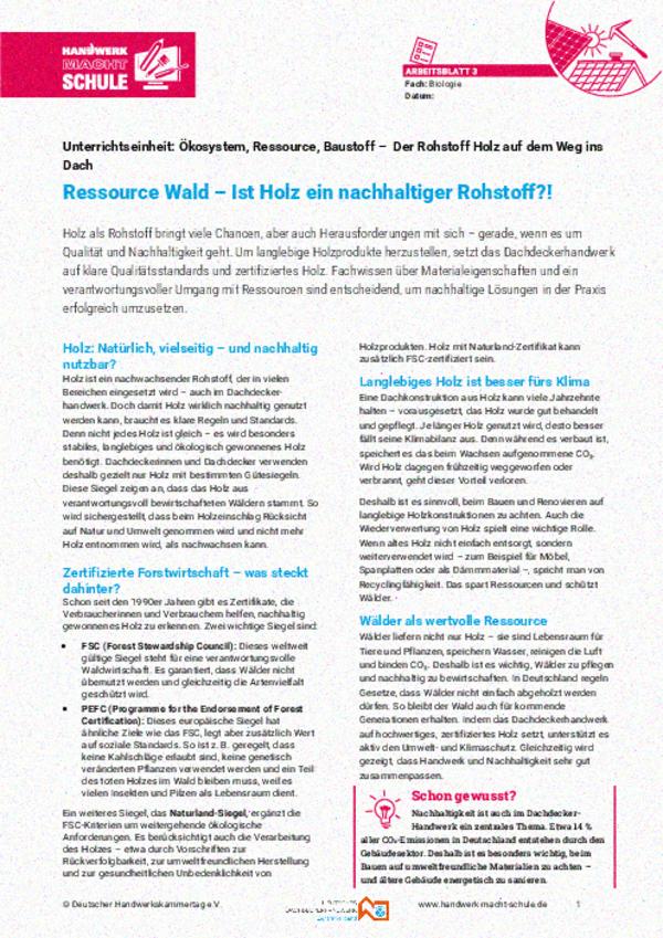 Ressource Wald – Ist Holz ein nachhaltiger Rohstoff?!