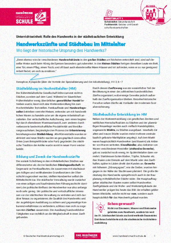 Handwerkszünfte und Städtebau im Mittelalter