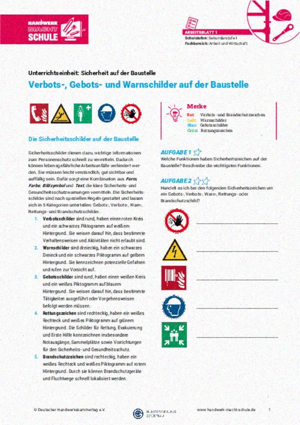Verbots-, Gebots- und Warnschilder auf der Baustelle