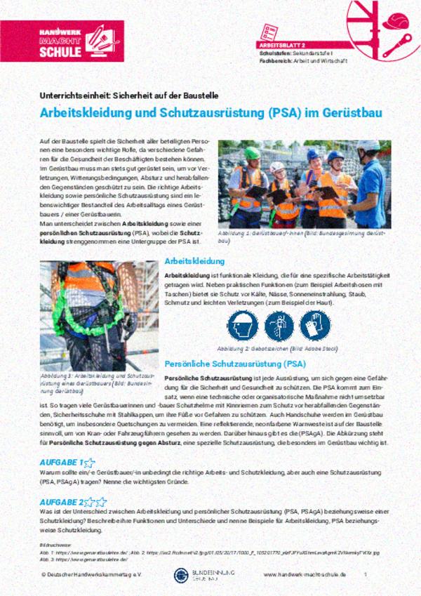 Arbeitskleidung und Schutzausrüstung (PSA) im Gerüstbau