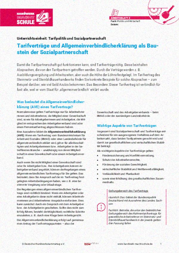 Tarifverträge und Allgemeinverbindlicherklärung als Baustein der Sozialpartnerschaft