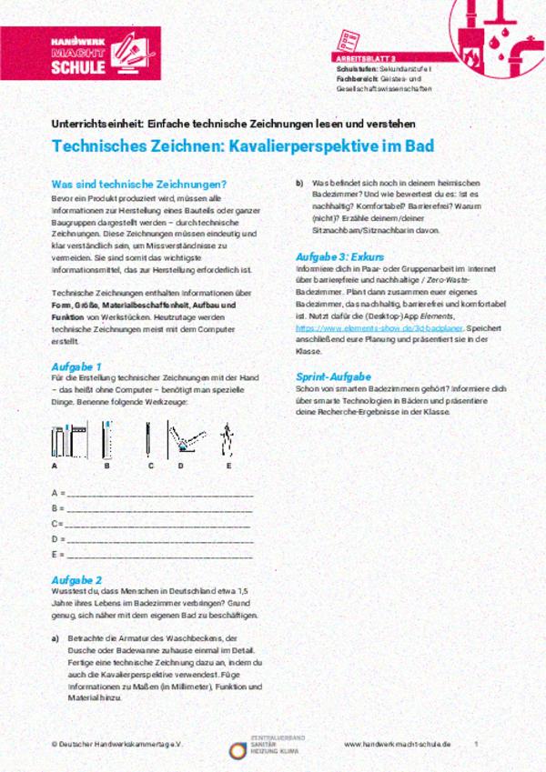 Technisches Zeichnen: Kavalierperspektive im Bad